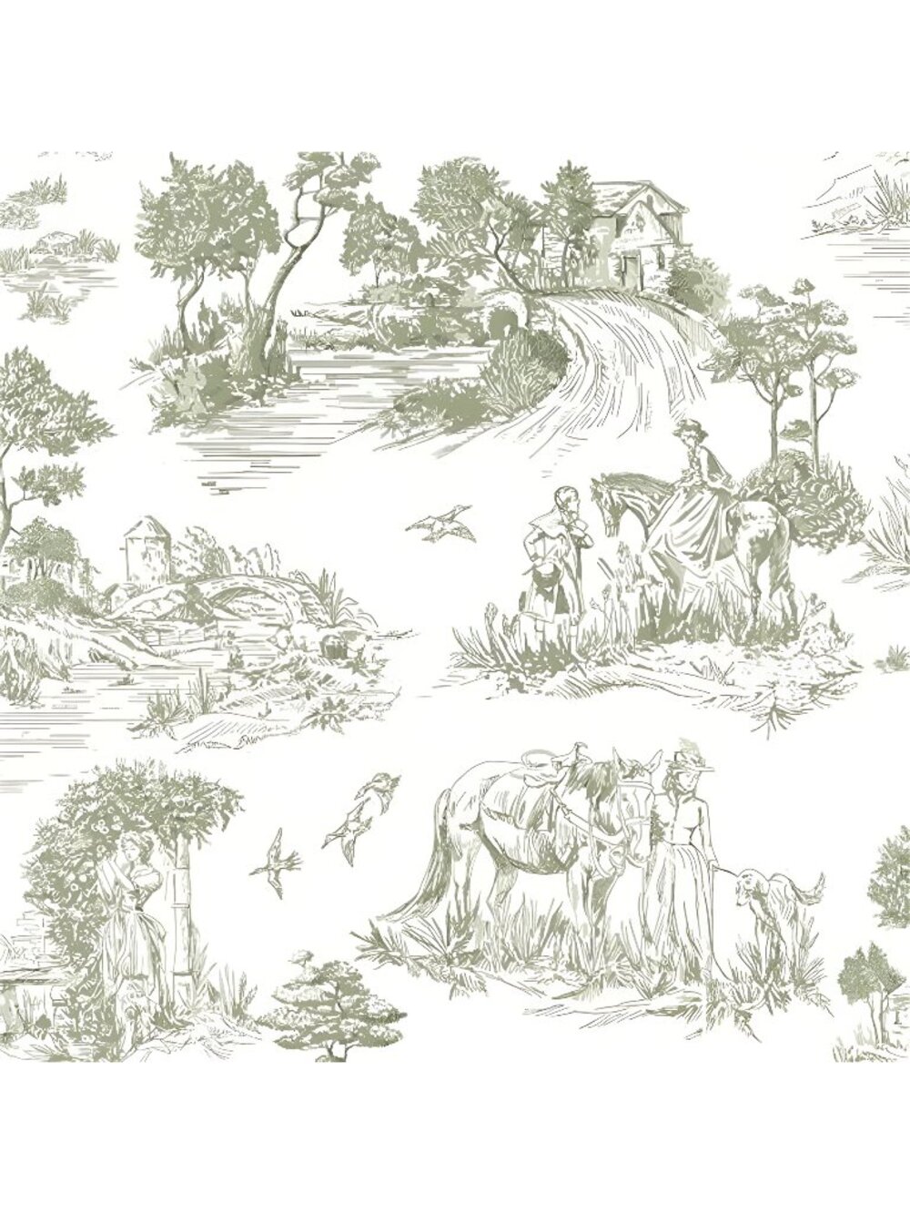 Toile Wallpaper Peel and Stick Wallpaper Line Drawing Wallpaper 16.9inch x